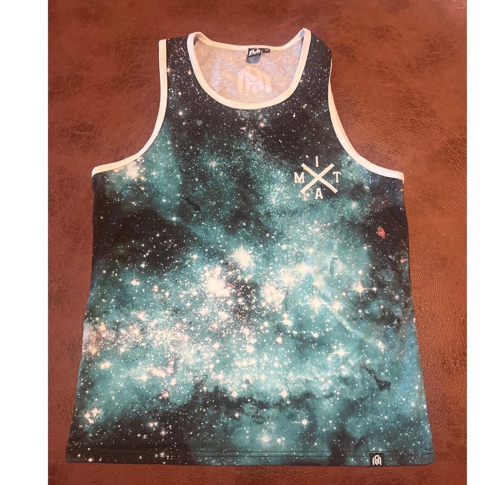 Into The Am Galaxy Print Tank Top Teal Black White Men's Size‎ Medium